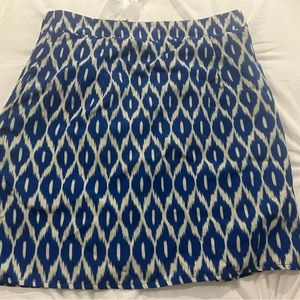 Annabella Blue White Ikat Print Mini Skirt With Highlighter Yellow Zipper